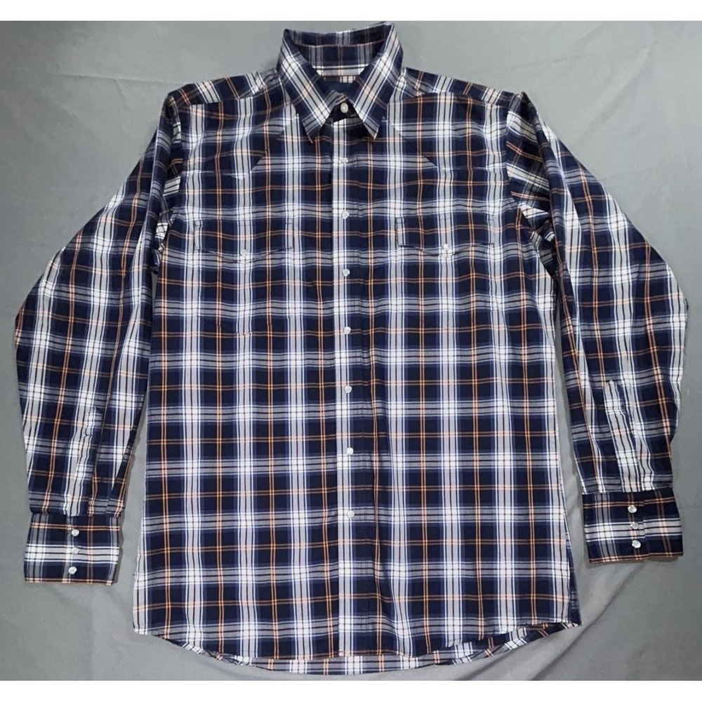 Wrangler Shirt Mens LT Blue Plaid Cotton Woven Long Sleeve Button Up Casual